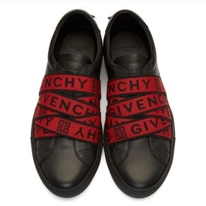 WOMEN 9.5  Givenchy Black and Red Low-Top Sneakers with Elastic Straps